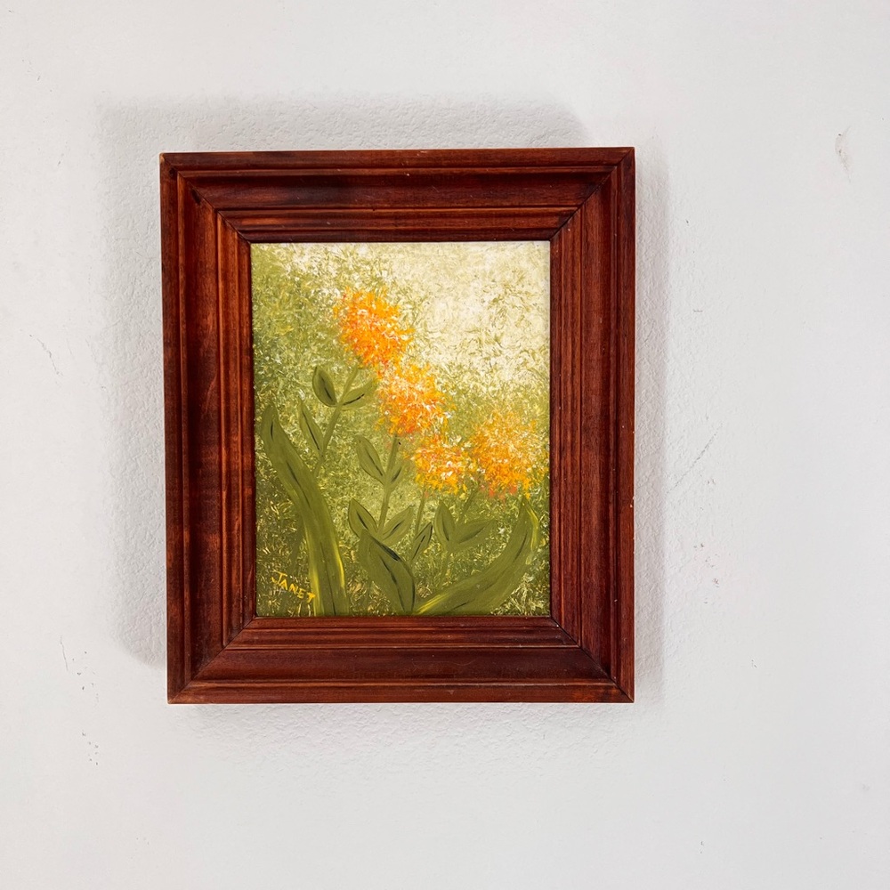 Vintage‎ Original Oil Painting Floral Still Life Orange Flowers Signed 11 x 13